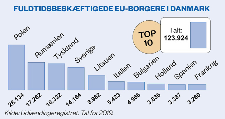 Fuldtidsbeskæftigede EU-borgere i Danmark, 2019